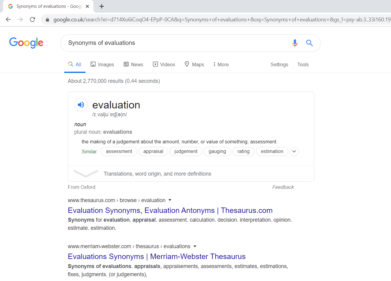 Synonyms search in Google